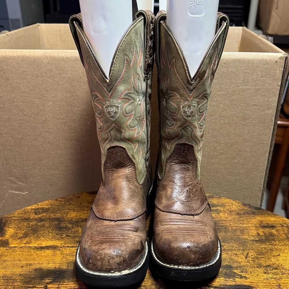 Ariat Brown Leather & Tan Western Combat Boots